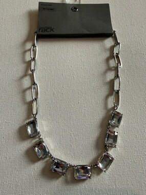 NEW Nordstrom Silver-Tone Link Necklace with Clear Gemstones